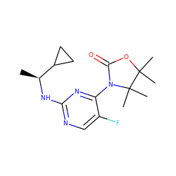 C[C@H](Nc1ncc(F)c(N2C(=O)OC(C)(C)C2(C)C)n1)C1CC1 ZINC000142137181