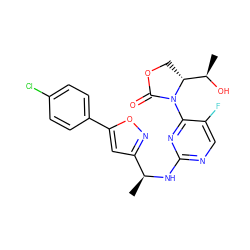 C[C@H](Nc1ncc(F)c(N2C(=O)OC[C@@H]2[C@@H](C)O)n1)c1cc(-c2ccc(Cl)cc2)on1 ZINC000221672357