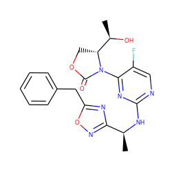 C[C@H](Nc1ncc(F)c(N2C(=O)OC[C@@H]2[C@@H](C)O)n1)c1noc(Cc2ccccc2)n1 ZINC000221667875