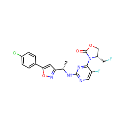 C[C@H](Nc1ncc(F)c(N2C(=O)OC[C@@H]2CF)n1)c1cc(-c2ccc(Cl)cc2)on1 ZINC000221682060