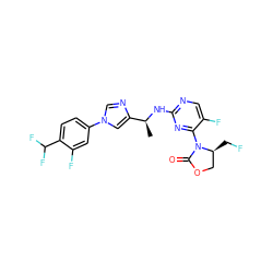 C[C@H](Nc1ncc(F)c(N2C(=O)OC[C@@H]2CF)n1)c1cn(-c2ccc(C(F)F)c(F)c2)cn1 ZINC000221681886