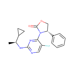 C[C@H](Nc1ncc(F)c(N2C(=O)OC[C@@H]2c2ccccc2)n1)C1CC1 ZINC000218484991