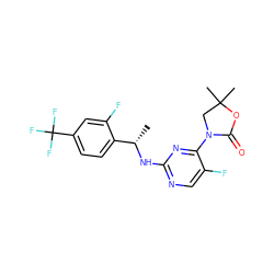 C[C@H](Nc1ncc(F)c(N2CC(C)(C)OC2=O)n1)c1ccc(C(F)(F)F)cc1F ZINC000222600374