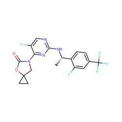 C[C@H](Nc1ncc(F)c(N2CC3(CC3)OC2=O)n1)c1ccc(C(F)(F)F)cc1F ZINC000142100922