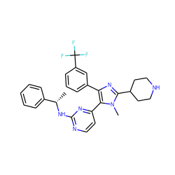 C[C@H](Nc1nccc(-c2c(-c3cccc(C(F)(F)F)c3)nc(C3CCNCC3)n2C)n1)c1ccccc1 ZINC000021289776