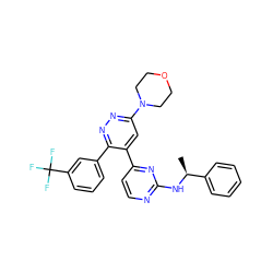 C[C@H](Nc1nccc(-c2cc(N3CCOCC3)nnc2-c2cccc(C(F)(F)F)c2)n1)c1ccccc1 ZINC000013439154