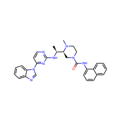 C[C@H](Nc1nccc(-n2cnc3ccccc32)n1)[C@@H]1CN(C(=O)Nc2cccc3ccccc23)CCN1C ZINC000045245129