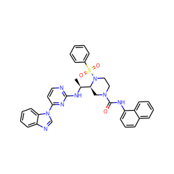 C[C@H](Nc1nccc(-n2cnc3ccccc32)n1)[C@@H]1CN(C(=O)Nc2cccc3ccccc23)CCN1S(=O)(=O)c1ccccc1 ZINC000049694723