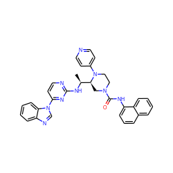 C[C@H](Nc1nccc(-n2cnc3ccccc32)n1)[C@@H]1CN(C(=O)Nc2cccc3ccccc23)CCN1c1ccncc1 ZINC000049678541