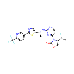 C[C@H](Nc1nccc(N2C(=O)OC[C@@H]2[C@@H](C)F)n1)c1cnc(-c2ccc(C(F)(F)F)nc2)s1 ZINC000221919577