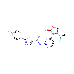 C[C@H](Nc1nccc(N2C(=O)OC[C@@H]2[C@@H](C)F)n1)c1cnc(-c2ccc(Cl)cc2)s1 ZINC000221907609