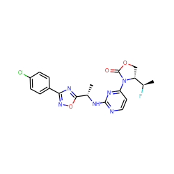 C[C@H](Nc1nccc(N2C(=O)OC[C@@H]2[C@@H](C)F)n1)c1nc(-c2ccc(Cl)cc2)no1 ZINC000221908941