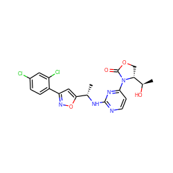 C[C@H](Nc1nccc(N2C(=O)OC[C@@H]2[C@@H](C)O)n1)c1cc(-c2ccc(Cl)cc2Cl)no1 ZINC000221668192