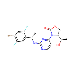 C[C@H](Nc1nccc(N2C(=O)OC[C@@H]2[C@@H](C)O)n1)c1cc(F)c(Br)cc1F ZINC000221676261