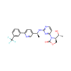 C[C@H](Nc1nccc(N2C(=O)OC[C@@H]2[C@@H](C)O)n1)c1ccc(-c2cccc(C(F)(F)F)c2)nc1 ZINC000221664248