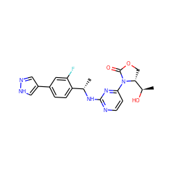 C[C@H](Nc1nccc(N2C(=O)OC[C@@H]2[C@@H](C)O)n1)c1ccc(-c2cn[nH]c2)cc1F ZINC000221675244