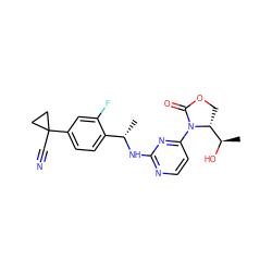 C[C@H](Nc1nccc(N2C(=O)OC[C@@H]2[C@@H](C)O)n1)c1ccc(C2(C#N)CC2)cc1F ZINC000221674655