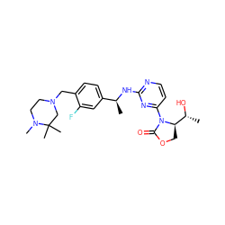 C[C@H](Nc1nccc(N2C(=O)OC[C@@H]2[C@@H](C)O)n1)c1ccc(CN2CCN(C)C(C)(C)C2)c(F)c1 ZINC000221662791