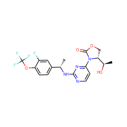 C[C@H](Nc1nccc(N2C(=O)OC[C@@H]2[C@@H](C)O)n1)c1ccc(OC(F)(F)F)c(F)c1 ZINC000221906845