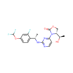 C[C@H](Nc1nccc(N2C(=O)OC[C@@H]2[C@@H](C)O)n1)c1ccc(OC(F)F)cc1F ZINC000221908628