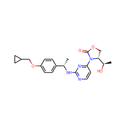 C[C@H](Nc1nccc(N2C(=O)OC[C@@H]2[C@@H](C)O)n1)c1ccc(OCC2CC2)cc1 ZINC000221910547