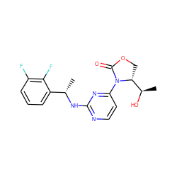 C[C@H](Nc1nccc(N2C(=O)OC[C@@H]2[C@@H](C)O)n1)c1cccc(F)c1F ZINC000221916600