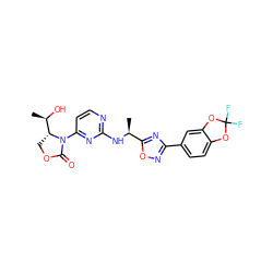 C[C@H](Nc1nccc(N2C(=O)OC[C@@H]2[C@@H](C)O)n1)c1nc(-c2ccc3c(c2)OC(F)(F)O3)no1 ZINC000221670577