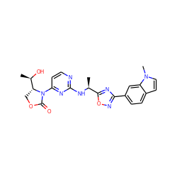 C[C@H](Nc1nccc(N2C(=O)OC[C@@H]2[C@@H](C)O)n1)c1nc(-c2ccc3ccn(C)c3c2)no1 ZINC000221680516