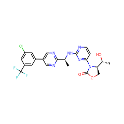 C[C@H](Nc1nccc(N2C(=O)OC[C@@H]2[C@@H](C)O)n1)c1ncc(-c2cc(Cl)cc(C(F)(F)F)c2)cn1 ZINC000218165384