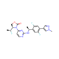 C[C@H](Nc1nccc(N2C(=O)OC[C@@H]2[C@H](C)F)n1)c1cc(F)c(-c2cnn(C)c2)cc1F ZINC000221909957