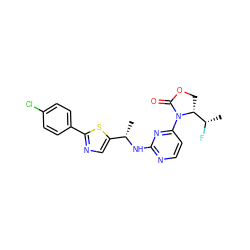 C[C@H](Nc1nccc(N2C(=O)OC[C@@H]2[C@H](C)F)n1)c1cnc(-c2ccc(Cl)cc2)s1 ZINC000218304743