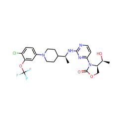 C[C@H](Nc1nccc(N2C(=O)OC[C@@H]2[C@H](C)O)n1)C1CCN(c2ccc(Cl)c(OC(F)(F)F)c2)CC1 ZINC000217375956