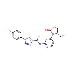 C[C@H](Nc1nccc(N2C(=O)OC[C@@H]2CF)n1)c1cn(-c2ccc(Cl)cc2)cn1 ZINC000218290817