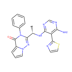 C[C@H](Nc1ncnc(N)c1-c1nccs1)c1nn2cccc2c(=O)n1-c1ccccc1 ZINC000208995190