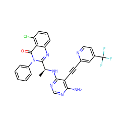 C[C@H](Nc1ncnc(N)c1C#Cc1cc(C(F)(F)F)ccn1)c1nc2cccc(Cl)c2c(=O)n1-c1ccccc1 ZINC000219129171