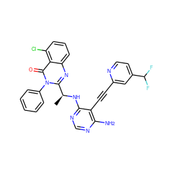 C[C@H](Nc1ncnc(N)c1C#Cc1cc(C(F)F)ccn1)c1nc2cccc(Cl)c2c(=O)n1-c1ccccc1 ZINC000219087994