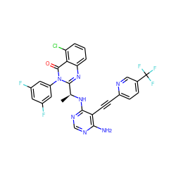 C[C@H](Nc1ncnc(N)c1C#Cc1ccc(C(F)(F)F)cn1)c1nc2cccc(Cl)c2c(=O)n1-c1cc(F)cc(F)c1 ZINC000219136710