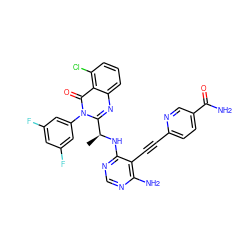 C[C@H](Nc1ncnc(N)c1C#Cc1ccc(C(N)=O)cn1)c1nc2cccc(Cl)c2c(=O)n1-c1cc(F)cc(F)c1 ZINC000219092023