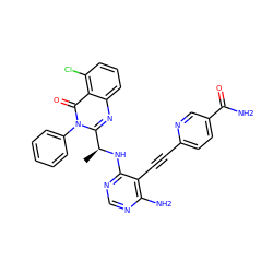 C[C@H](Nc1ncnc(N)c1C#Cc1ccc(C(N)=O)cn1)c1nc2cccc(Cl)c2c(=O)n1-c1ccccc1 ZINC000219090675