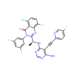 C[C@H](Nc1ncnc(N)c1C#Cc1ccc(F)cn1)c1nc2c(F)ccc(Cl)c2c(=O)n1-c1cc(F)cc(F)c1 ZINC000219112552