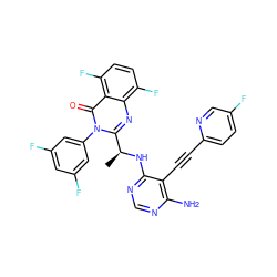 C[C@H](Nc1ncnc(N)c1C#Cc1ccc(F)cn1)c1nc2c(F)ccc(F)c2c(=O)n1-c1cc(F)cc(F)c1 ZINC000209574504