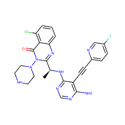 C[C@H](Nc1ncnc(N)c1C#Cc1ccc(F)cn1)c1nc2cccc(Cl)c2c(=O)n1N1CCNCC1 ZINC000219052849