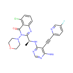 C[C@H](Nc1ncnc(N)c1C#Cc1ccc(F)cn1)c1nc2cccc(Cl)c2c(=O)n1N1CCOCC1 ZINC000219084897