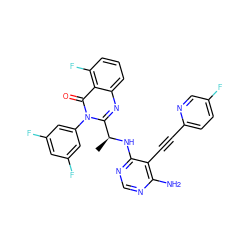 C[C@H](Nc1ncnc(N)c1C#Cc1ccc(F)cn1)c1nc2cccc(F)c2c(=O)n1-c1cc(F)cc(F)c1 ZINC000209582948