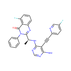 C[C@H](Nc1ncnc(N)c1C#Cc1ccc(F)cn1)c1nc2cccc(F)c2c(=O)n1-c1ccccc1 ZINC000209589830