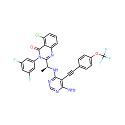 C[C@H](Nc1ncnc(N)c1C#Cc1ccc(OC(F)(F)F)cc1)c1nc2cccc(Cl)c2c(=O)n1-c1cc(F)cc(F)c1 ZINC000209612577