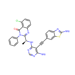 C[C@H](Nc1ncnc(N)c1C#Cc1ccc2nc(N)sc2c1)c1nc2cccc(Cl)c2c(=O)n1-c1ccccc1 ZINC000209641125