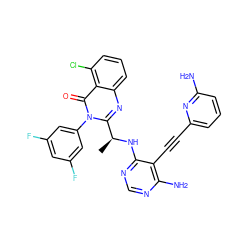 C[C@H](Nc1ncnc(N)c1C#Cc1cccc(N)n1)c1nc2cccc(Cl)c2c(=O)n1-c1cc(F)cc(F)c1 ZINC000209596996