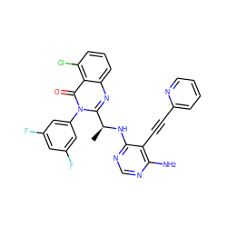 C[C@H](Nc1ncnc(N)c1C#Cc1ccccn1)c1nc2cccc(Cl)c2c(=O)n1-c1cc(F)cc(F)c1 ZINC000209641076