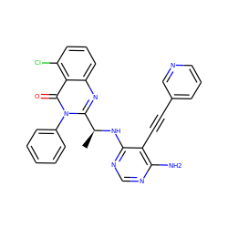 C[C@H](Nc1ncnc(N)c1C#Cc1cccnc1)c1nc2cccc(Cl)c2c(=O)n1-c1ccccc1 ZINC000209641027